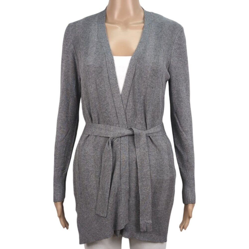 Belted Cardigan Ribbed Gray Fitted Sleeve Women's Small by Joe Fresh Grandmacore